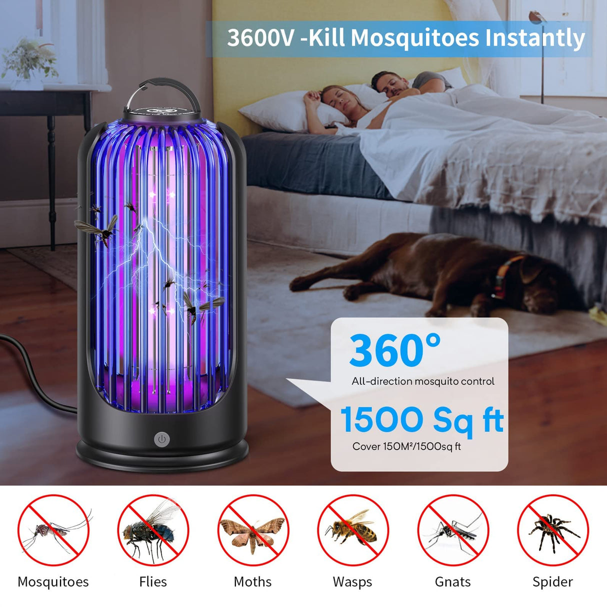 Bug Zapper Outdoor Indoor Solar 4200V Mosquito Zapper with Reading Lamp & 3600V Rechargeable Mosquito Zapper for Indoor Outdoor Patio