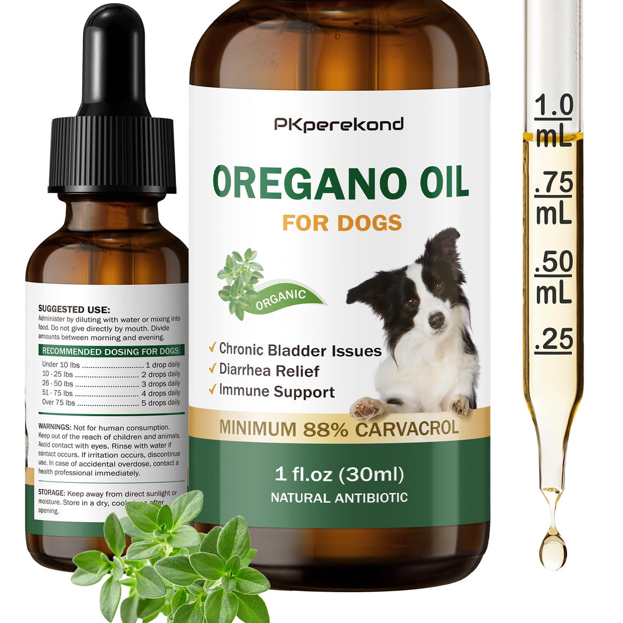 Oregano Oil for Dogs, Over 88% Carvacrol, Strengthen Bladder Function, Dog Diarrhea Relief, Natural Immune Support for Dogs, Promote Overall Health, Wild Mediterranean Oregano Oil Drop for Dog 1 fl.oz
