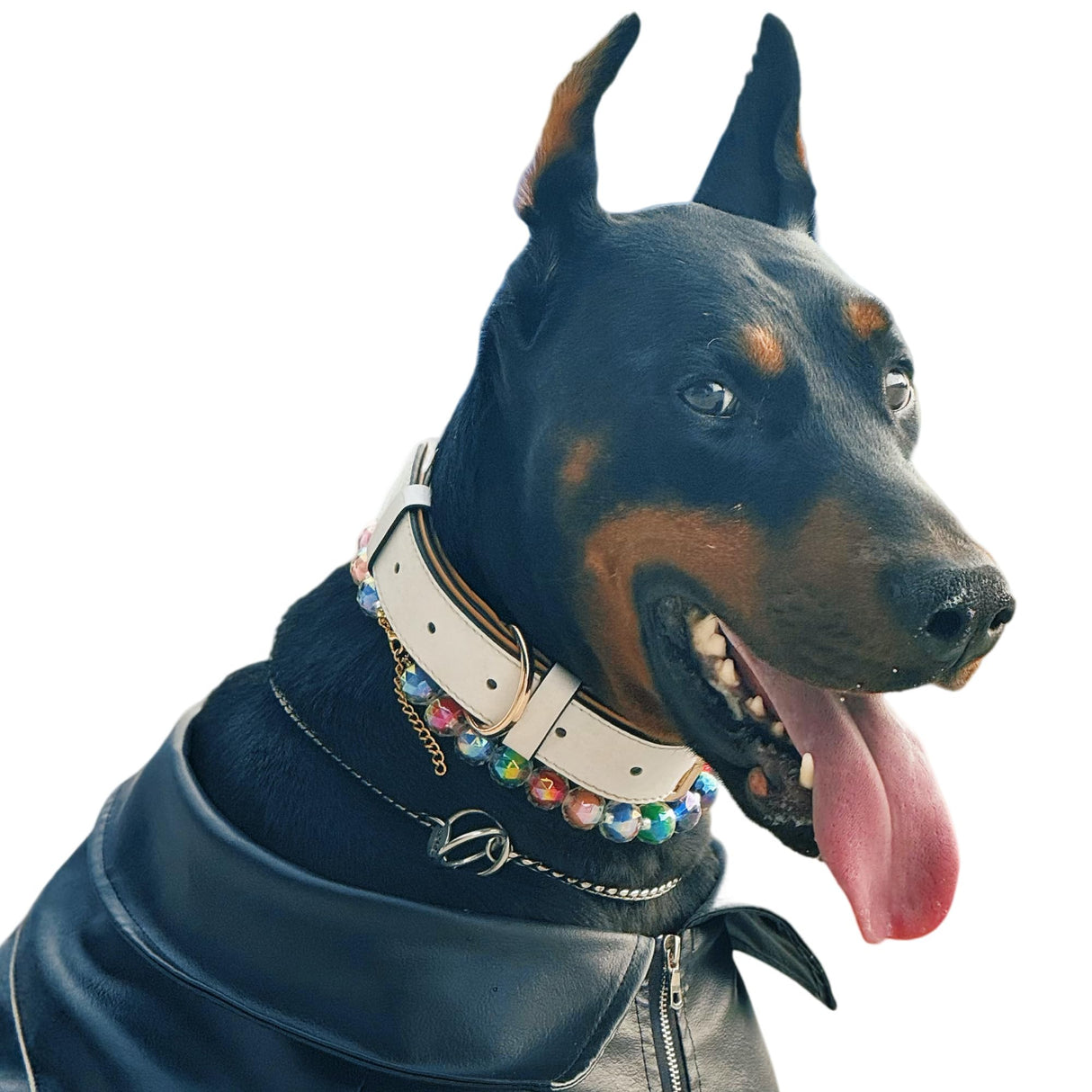 Adjustable Dog Necklace with Elegant Sparkling Colorful Crystal Pearl Beads,Perfect for Parties,Birthdays,Soft and Comfortable, Handmade (18 inches - 20 inches)