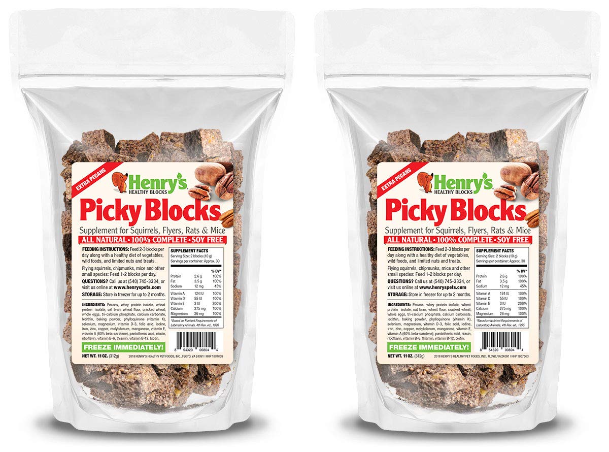 Henry's Picky Blocks - Nutritionally Complete Rodent Blocks – Food for Squirrels, Flying Squirrels, and Chipmunks, 11 Ounces (2-Pack)