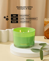 96NORTH Luxury Eucalyptus & Sage Soy Candle | Large 3 Wick Jar Candle | Up to 40 Hours Burning Time | 100% Natural Soy Wax | Housewarming Gift for Men and Women