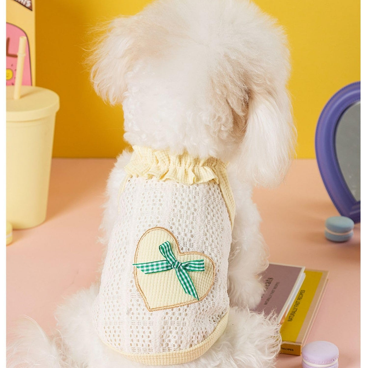 2PCS Breathable Cotton Dog Shirt with Heart and Bow Decoration, Pet Shirt for Small Dog and Cat, Puppy Clothes for Chihuahuas, Dachshunds and Yorkies, Summer Pet Outfit for Girls(2PCS A,XS)