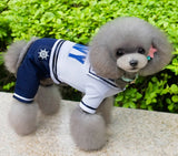 SELMAI Boy Navy Captain Costume Jumpsuit Seaman Outfits for Small Dog Cat Puppy Tee Shirts with Pants Chihuahua Clothes M