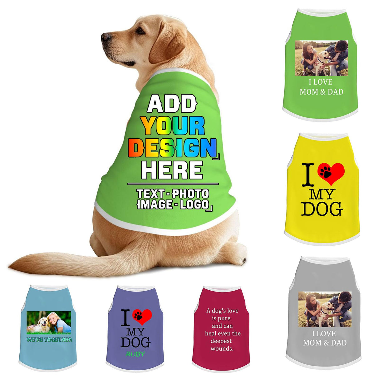 Custom Dog Shirts Design Your Own Photo Text Personalized Breathable Vest Clothes for Lovely Pet Puppy Cats Kitten, Fluorescent Green, XL