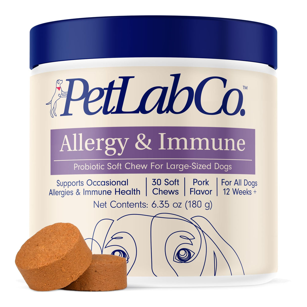 PetLab Co. Allergy & Immune Daily Probiotics for Dogs. Supports Yeast Production, Seasonal Allergies, Intermittent Itchiness, Gut & Digestive Health for Large Dogs - 30 Chews - Packaging May Vary