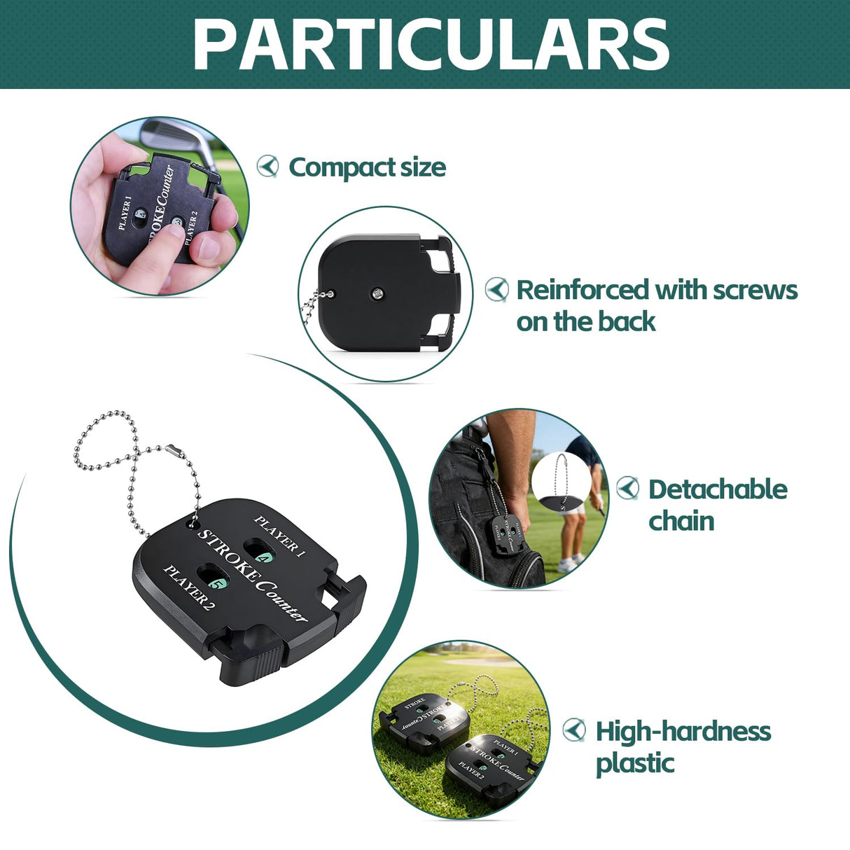 IOGOG 2Pcs Golf Stroke Counter, 2-Player Golf Counter Clicker with Hanging Rope, Shockproof Mini Portable Stroke Counter for Your Golf, Outdoor Sports, Different Kinds of Competitions and Games(Black)