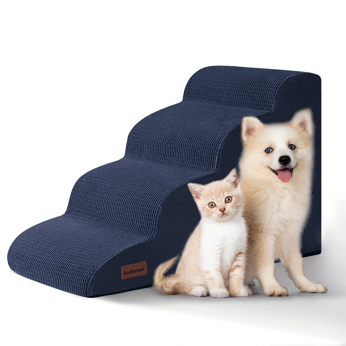 Aodisman 4-Step Dog Stairs and Ramp for Beds or Couches,Non-Slip Sturdy Pet Steps for Small Dogs and Cats,17.4" H,Blue