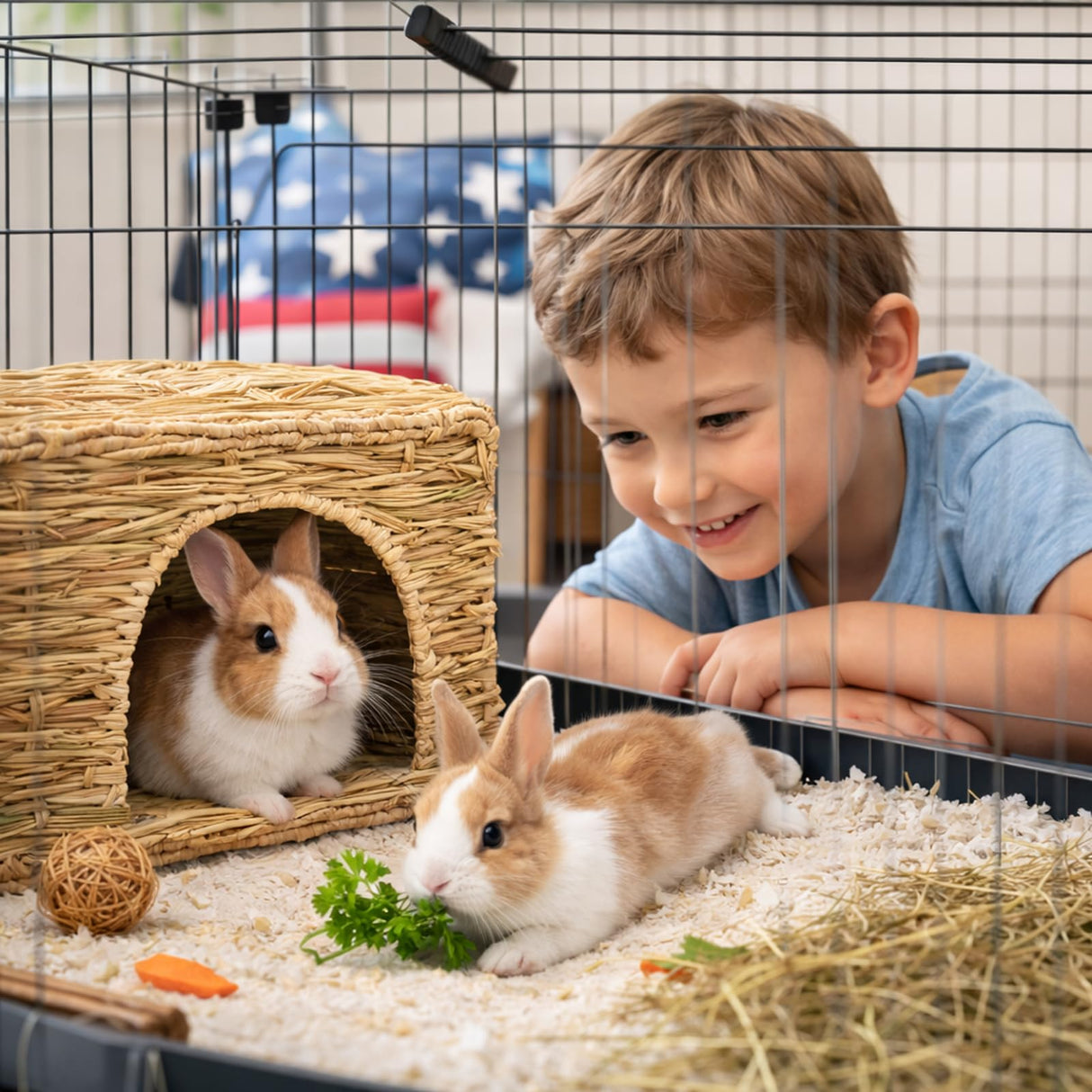 HERCOCCI Extra Large Grass House for Rabbit, Foldable & Comfortable - Small Animal Hut Play Hideaway Bed Hay Mat Chew Toy for Bunny Guinea Pig Hamster Chinchilla (2 Pack)
