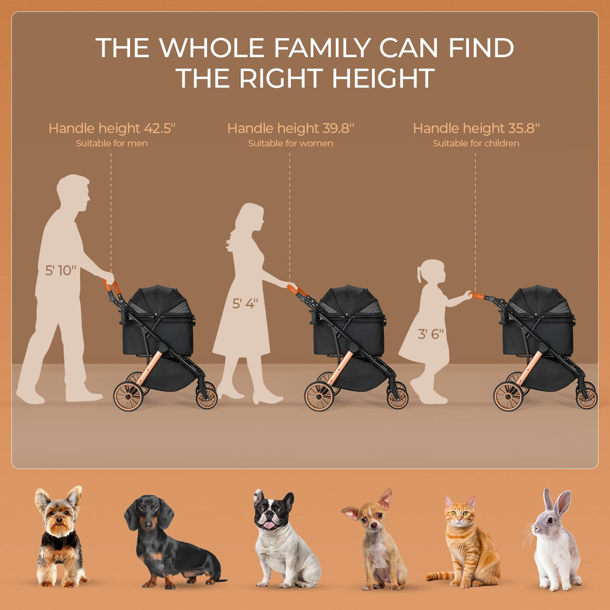 MAMIZO Pet Stroller for Medium Dogs Cats Up to 55 lbs, All-Terrain 3-in-1 Dog Stroller with Detachable Carrier, Rubber Wheels, One-Click Folding, Storage Basket & Cup Holder, for Senior Dogs & Cats