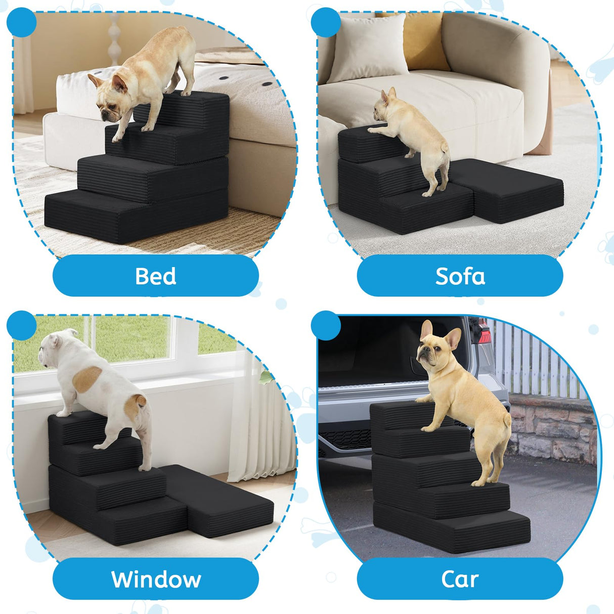 PRIMEPATIO Dog Stairs for Small Dogs, 4 Step Pet Stairs for High Beds and Couch, Dog Steps for Bed Balanced 18" H, Foldable Pet Ramp for Large Cats Climb, Non-Slip Bottom Doggy Step, Black