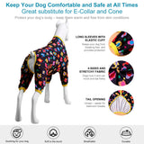 LovinPet Clothes for Labrador Pajama, Anxiety Calming Shirt,Anti Licking Dog Pajamas, Lightweight Fabric, Vintage Happy 2 Quilted Multi Print, Large Dog Pjs, Pitbull Clothes, Black Yellow M