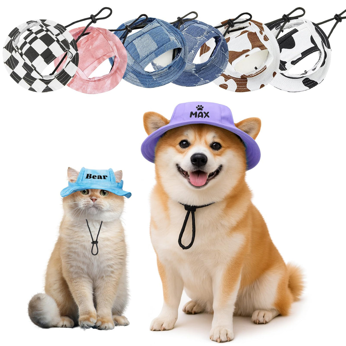 DYOART Personalized Visor Hat for Dog & Cat, Custom Dog Hat with Ear Hole for Puppy Small Medium Large Dog, Sunscreen Summer Winter Bucket Hats Gift for Pet Lover