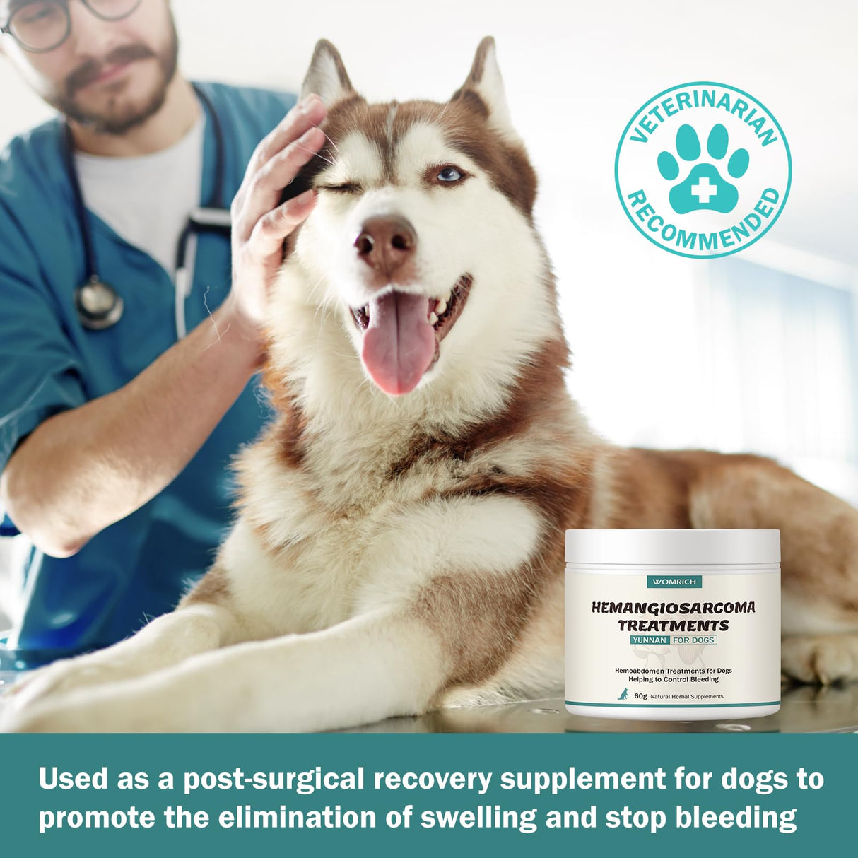 Quick Stop Bleeding for Dogs, Natural Yunnan Sanqi Powder for Hemangiosarcoma, Hemoabdomen, Pericardial Effusion, Cancer Bleeding, Severe Bruising, Ulcer-Related Bleeding, Bloody Stools - 60g