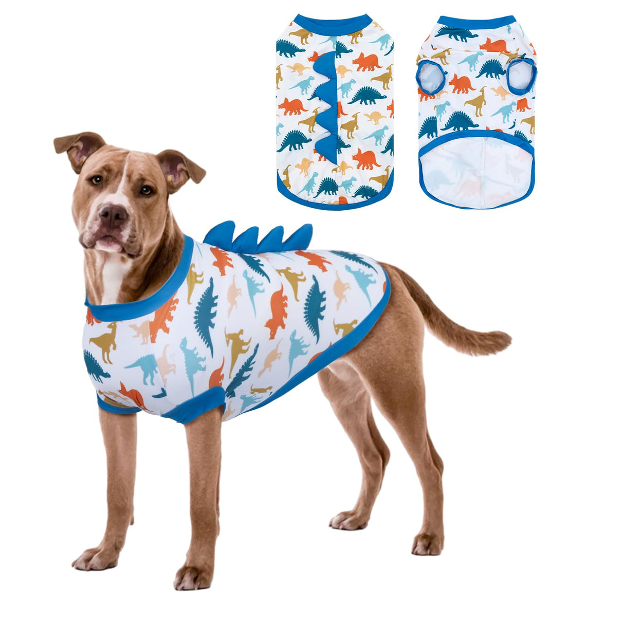 UNIPUP UPF 50+ Sun Protection Dog Shirt - Sleeveless Cooling Vest for Large Dogs Boy, Quick-Dry Pet T-Shirt with Funny Dinosaur Horns, UV Protective Breathable Dog Clothes U-COSBX02XXL
