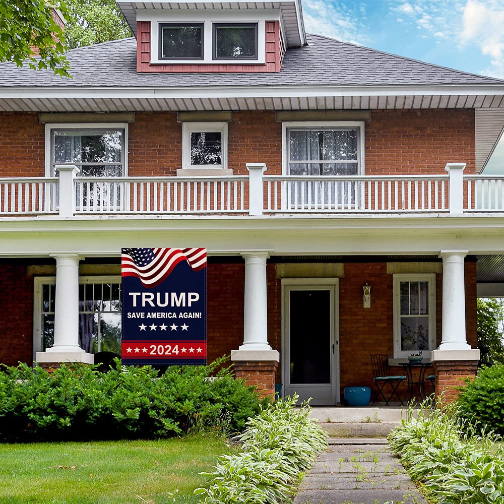 Trump 2024 House Flag Save America Again Vertical Double Sided 28x40 Inch Burlap Rustic Farmhouse Yard Outdoor Flag Décor
