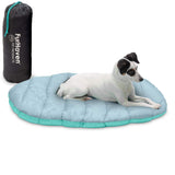 Furhaven Outdoor Travel Dog Bed for Small Dogs w/ Carry Bag, Washable & Foldable, Great for Crates & Kennels - Trail Pup Travel Pillow Mat w/ Stuff Sack Bag - Aqua/Granite Gray, Small