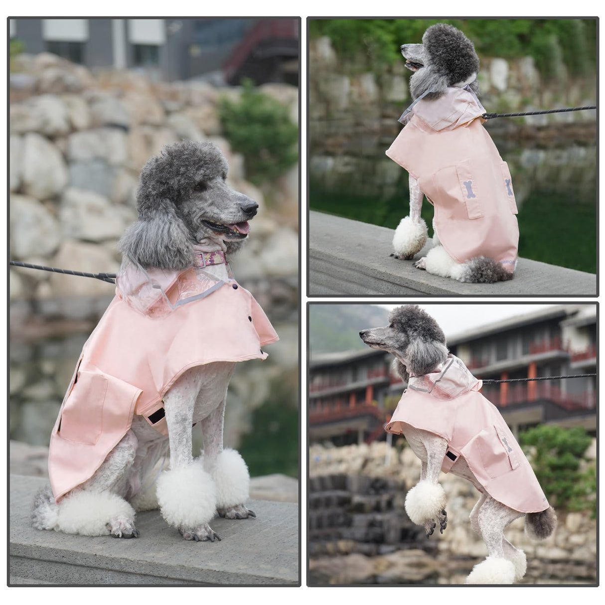 Dog Raincoat Waterproof, Adjustable Reflective Hooded Dog Rain Poncho with Leash Hole for Small Medium Large Dogs (Pink, Medium)