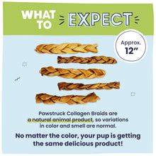 Load image into Gallery viewer, Pawstruck Natural Large 10-13” Beef Collagen Braids for Dogs – Long-Lasting Rawhide &amp; Bully Stick Alternative, with Chondroitin &amp; Glucosamine – 3 Pack
