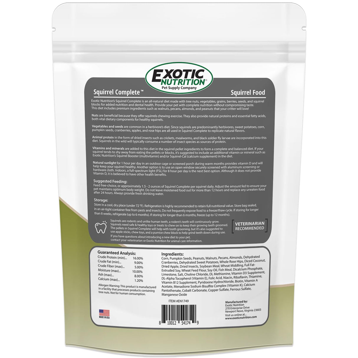 Exotic Nutrition Squirrel Complete (4 lb.) - Healthy Natural Food for Squirrels - Ground, Grey, and Flying Squirrels