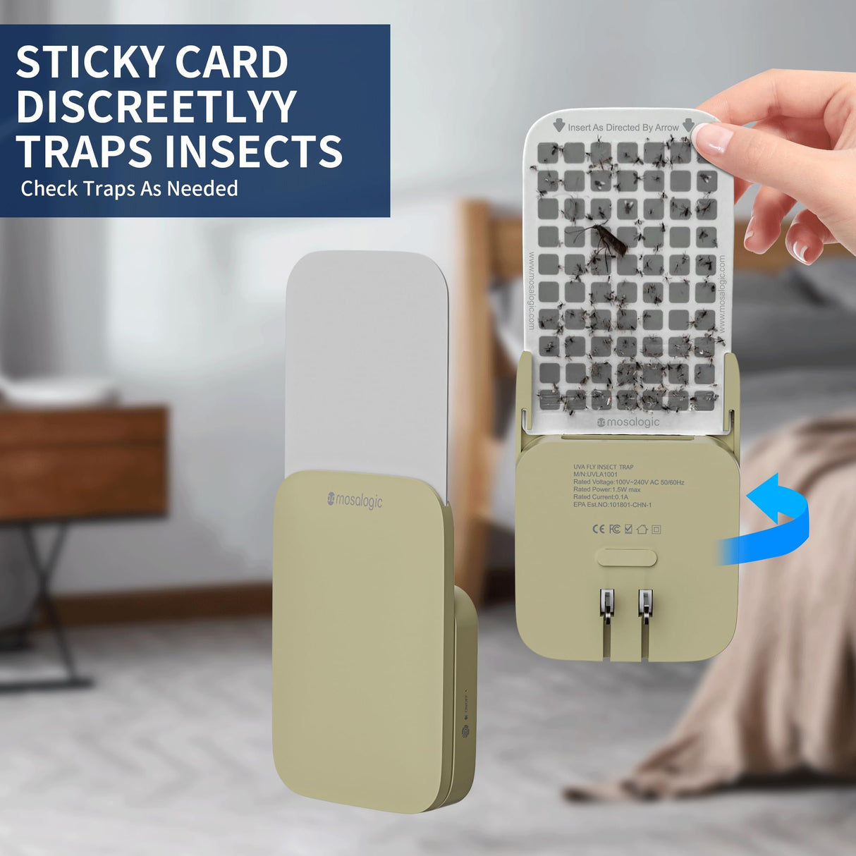 Mosalogic Fly Insect Trap Plug-in Fruit Flies Killer Gnat Trapper Moth Catcher Fly Trapper UV Attractant Catcher for 400 Sq Ft of Protection Yellow-1PACK