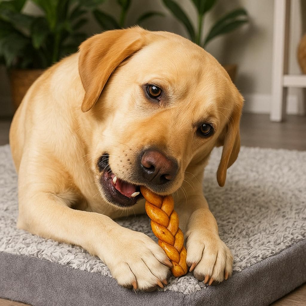Pet Factory 7in Braided Beefhide Dog Chew Sticks with Peanut Butter Flavor - 100% USA Made Rawhide Chews for Medium Dogs, Long Lasting Dental Health, 7 inches (Pack of 6)
