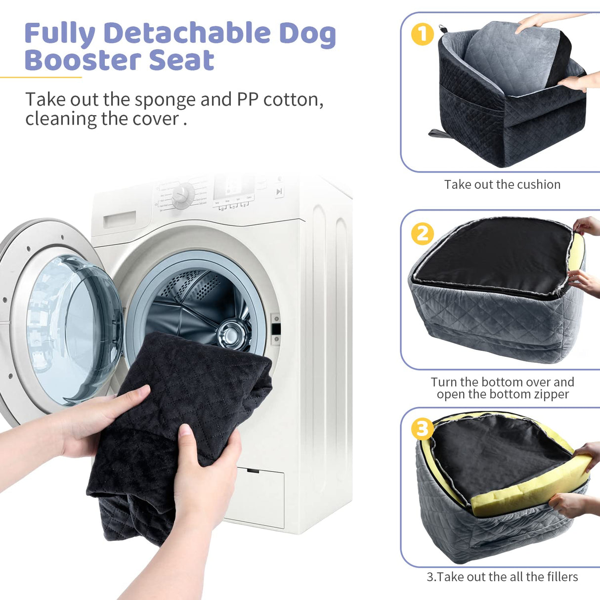 Dog Car Seat for Small/Medium Dogs, Upgrade Dog Booster Seat,Detachable and Washable Pet Car Seats with Thick Cushion Safety Leash and Storage Pockets(Black/Grey)