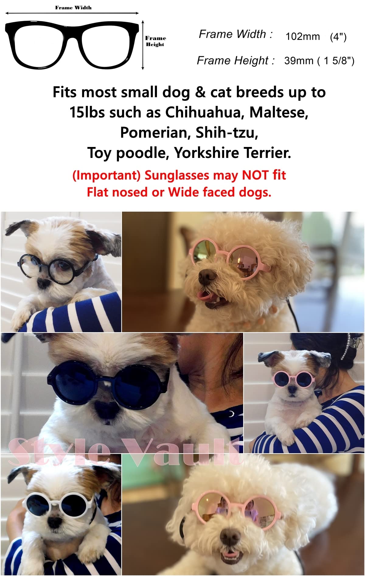 G015 Dog Cat Pet Costume Glasses Goggles for Small Breeds up to 15lbs (Round Black-Clear Lens)