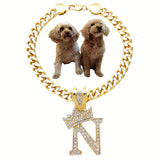 Initial Letter Cuban Chain Dog Chain Pet Chain Pet, Cat, Puppy Necklace (N, 10")