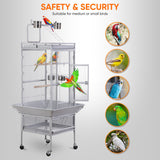 ZENY 61-inch Large Parrot Cockatiel Bird Cages with Wrought Iron Play Top, Aviary with Rolling Stand for Sun Parakeet Quaker Conure Lovebird Budgie Finch African Grey White Birdcage (White)