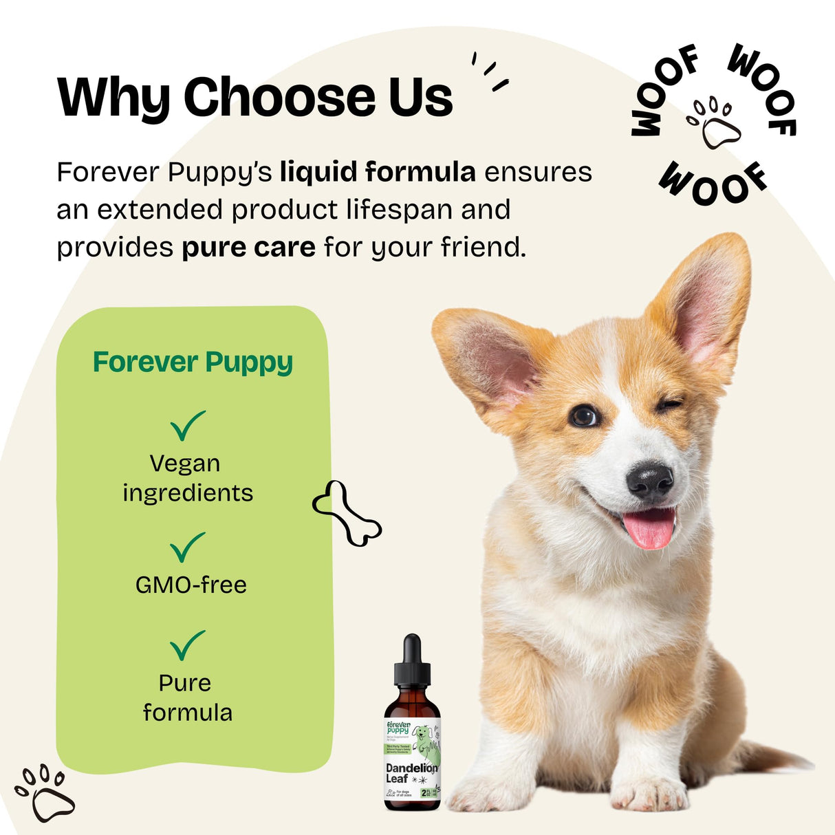 Forever Puppy Dandelion Leaf Drops for Dogs - Kidney Health Liquid Supplement for Large, Medium & Small Dogs - Kidney Cleanse Detox Drops w/Dandelion Leaves Tincture - 2 oz