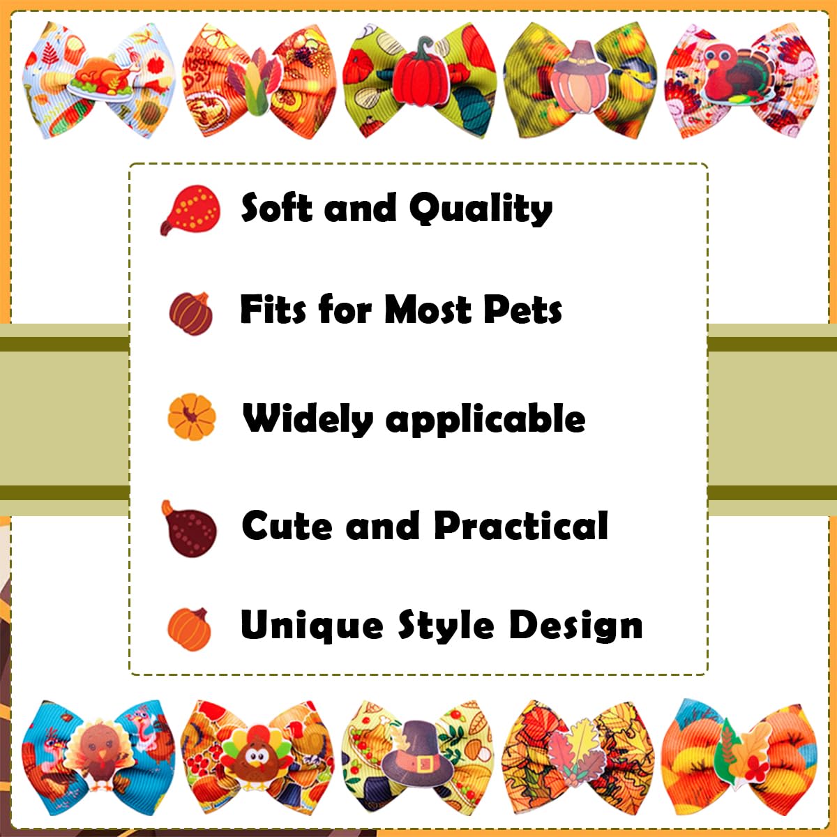 JpGdn 50pcs/25pairs Fall Thanksgiving Dog Hair Bows with Rubber Band Bulk Autumn Fall Topknot Bowknot for Puppy Doggy Cat Yorkies Small Medium Boy Girl Animals Grooming Accessories
