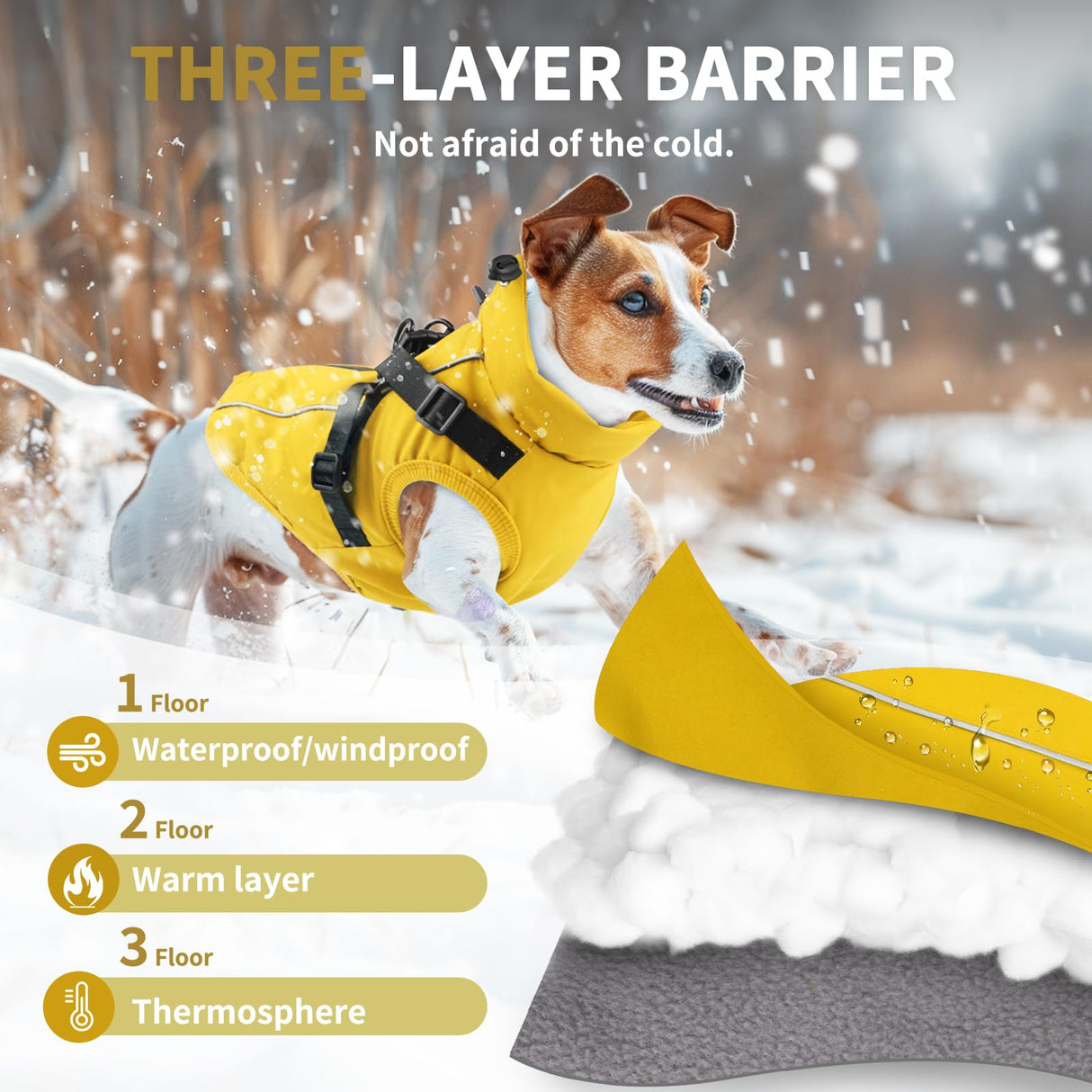 Fiveda Dog Winter Coat Reflective Water-Resistant Jacket, Fleece Lined Windproof Puppy Coat with Back Zipper & D-Ring, Cold Weather Dog Coats for Small Medium Dogs (L, Orange)