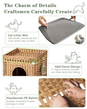Load image into Gallery viewer, SETVSON Cat Litter Box Enclosure Furniture, Hidden Litter Box with Mat and Fence, Handwoven Rattan Cat House with Two S-Shaped Hooks for Living Room, Bedroom, 18.5 x 20.5 x 19.1 Inches (Natural)
