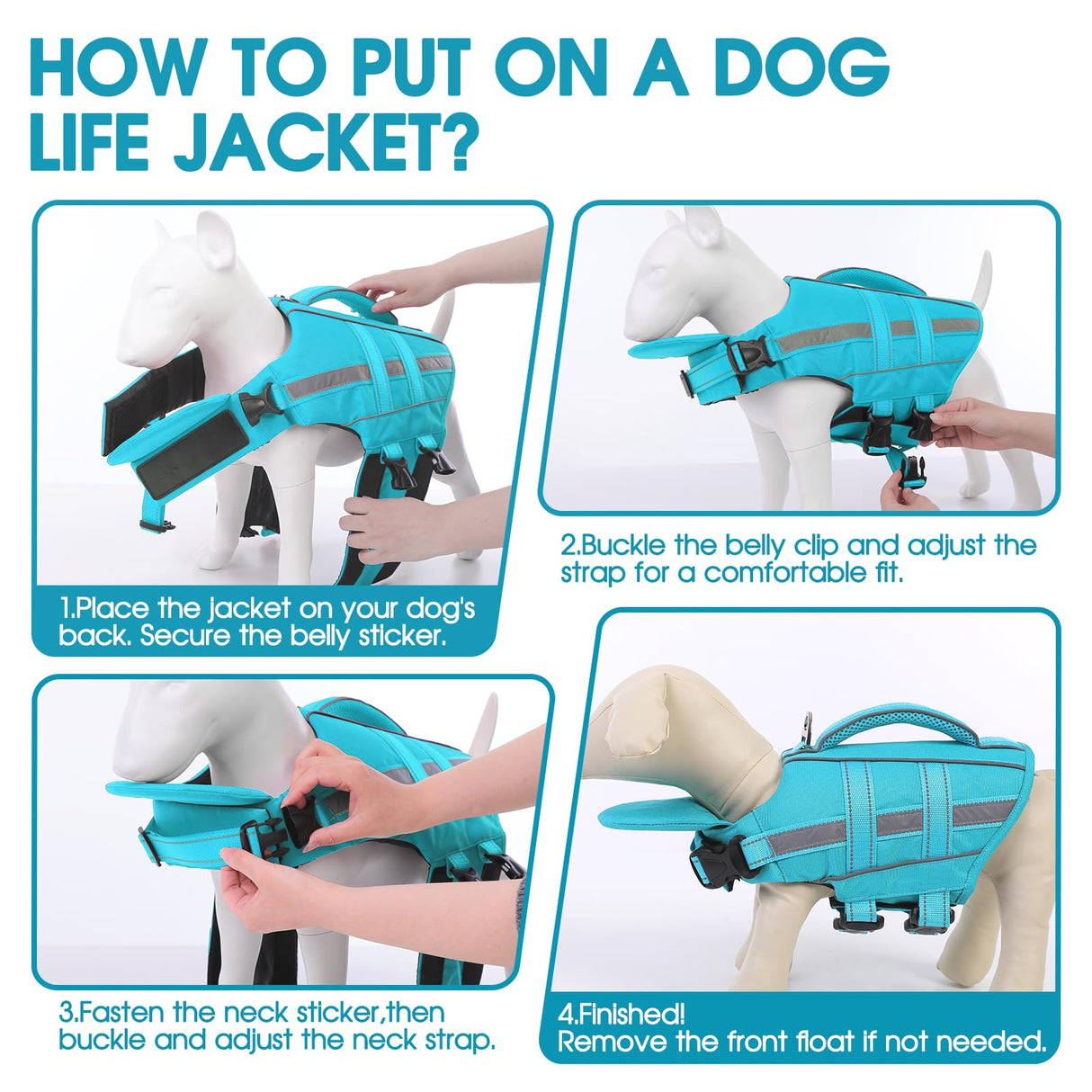 Dog Life Jacket Dog Life Vest for Swimming Boating with Detachable Front Chin Float High Buoyancy Pool Lifesaver Adjustable Reflective Ripstop Pet Preserver with Rescue Handle(Turquoise, XL)