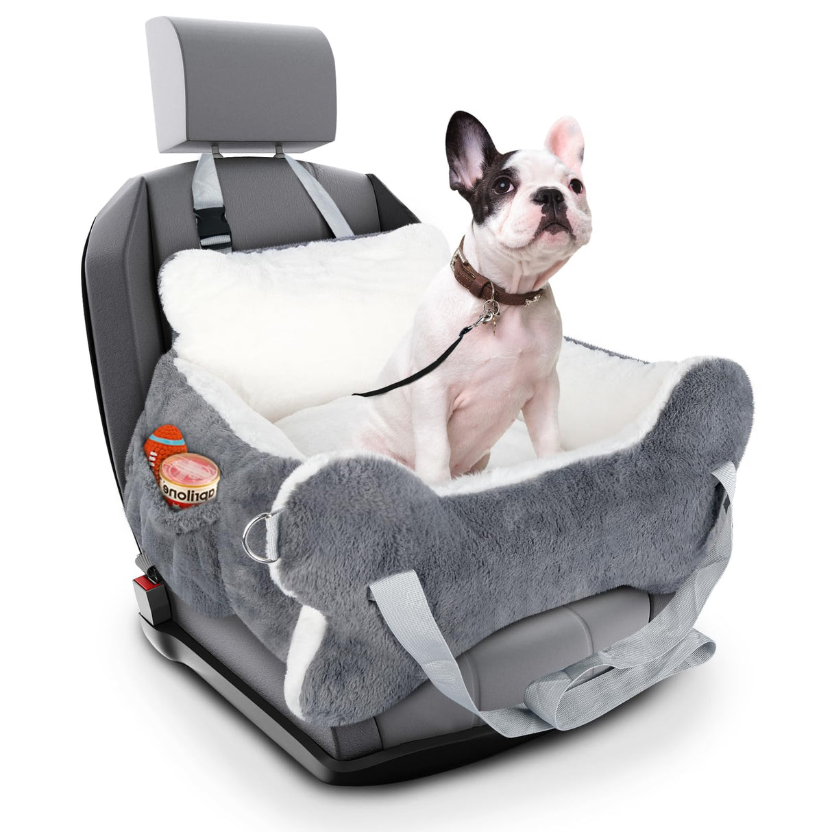 25.5"x24.3"x11" Dog Car Seat for Small Dogs & Cats, Dog Booster Car Seat with Plush Cushion, Non-Slip Bottom & Safety Leash, Cats Bed with Side Pocket for Sedan, SUV and Truck, Washable