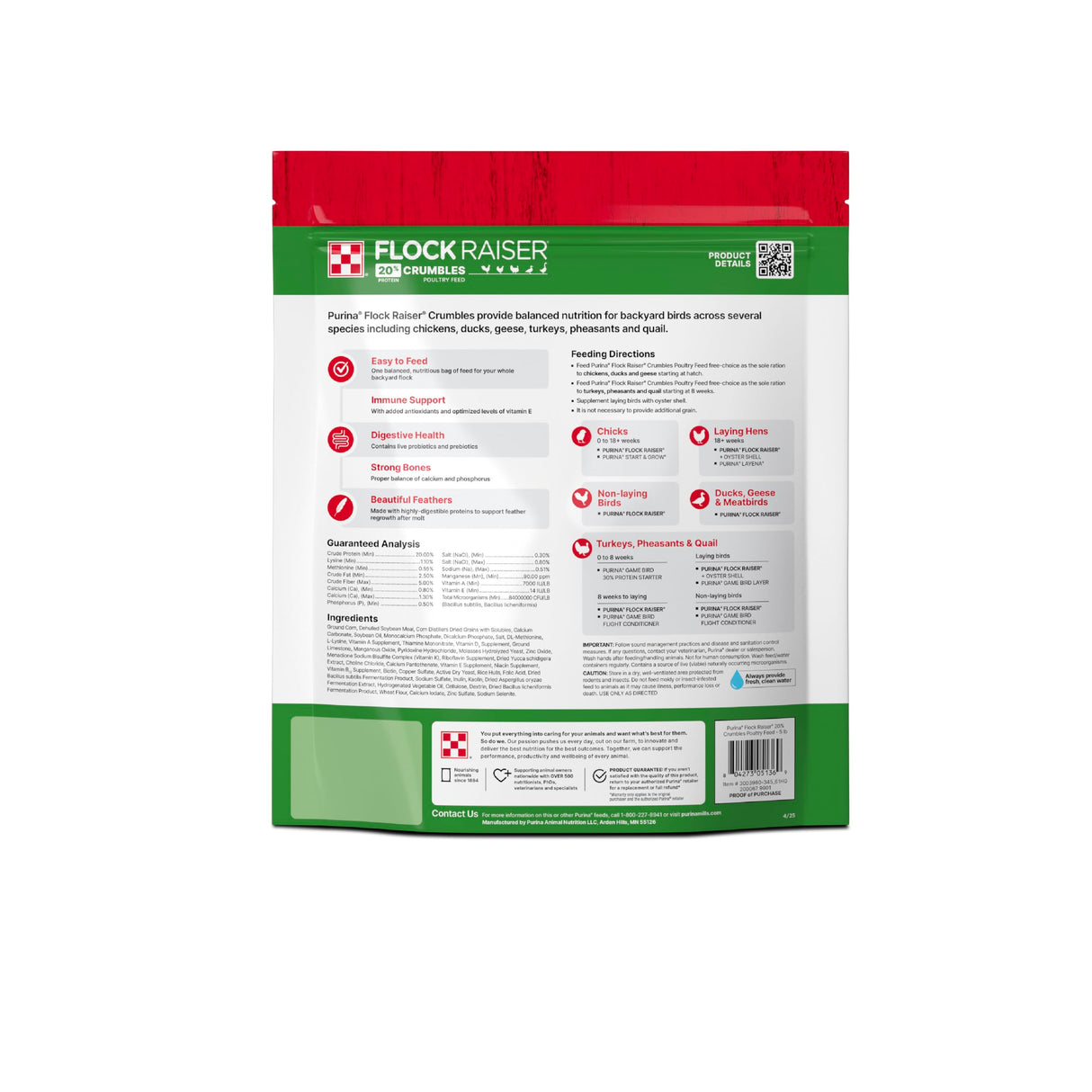 Purina Flock Raiser Crumbles Poultry Feed Nutritionally Complete - 5 Pound (5 lb) Bag