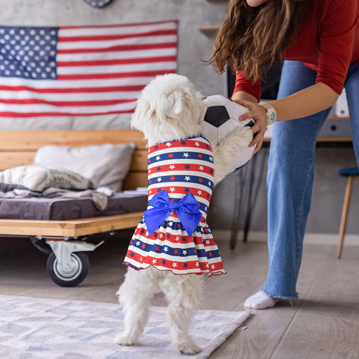 Vehomy 2-Pack 4th of July Dog Dress Independence Day Puppy Cat Dresses USA Flag Pet Clothes Costume Dog Stripes Stars Outfits Skirts for Small Medium Dogs L