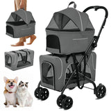 Double Dog Stroller, Foldable 3-in-1 Cat Strollers with 2 Detachable Carriers, Safety Belt, Washable Cover, Removable Pads, 4 Wheels Travel Pet Stroller for Small Medium Dogs(Grey)