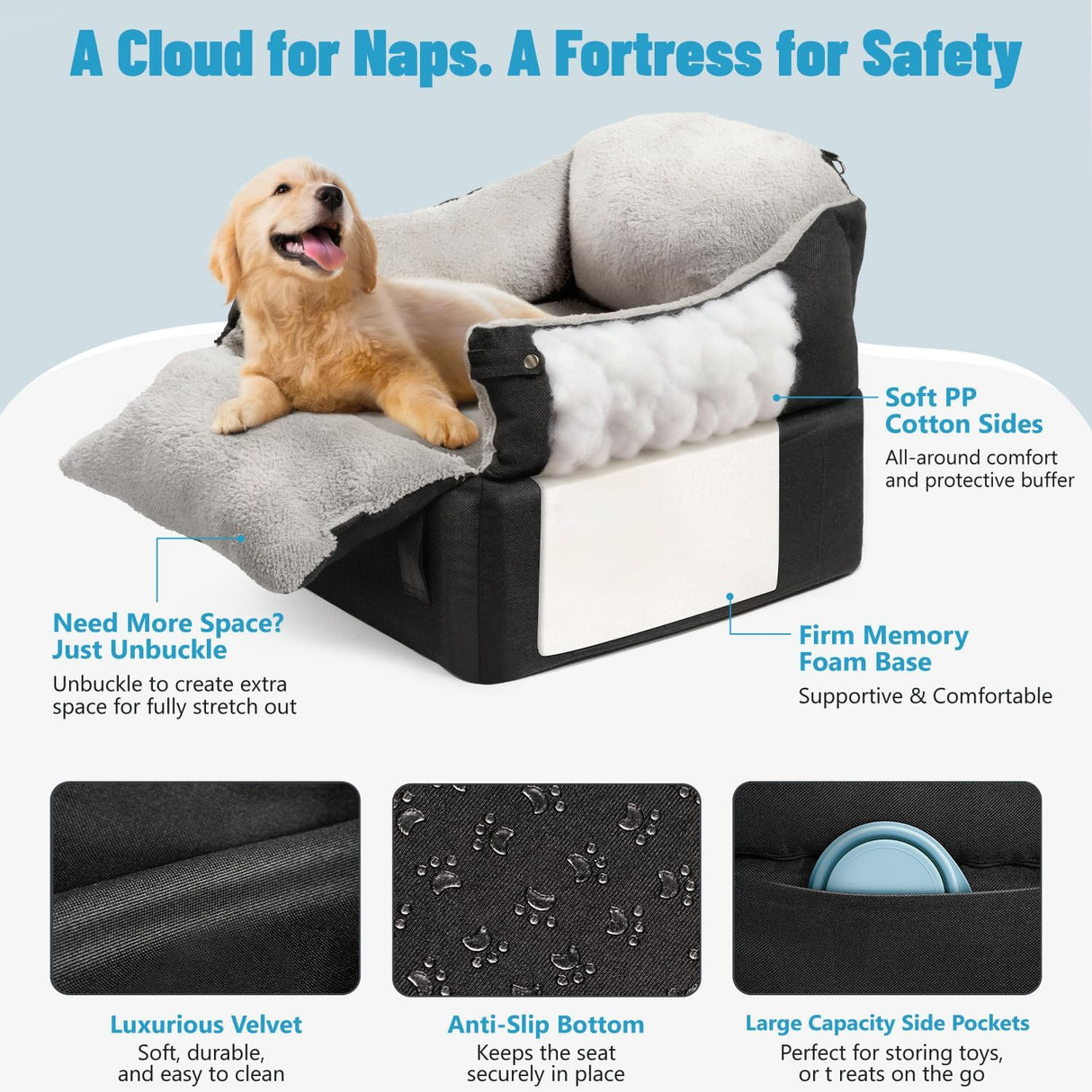 EASTBLUE Dog Booster Car Seat: Elevated Car Seat for Small Medium Dogs 0-35 lbs Washable & Safety Dog Travel Bed with Memory Foam Cushions for Pet Puppy Cat