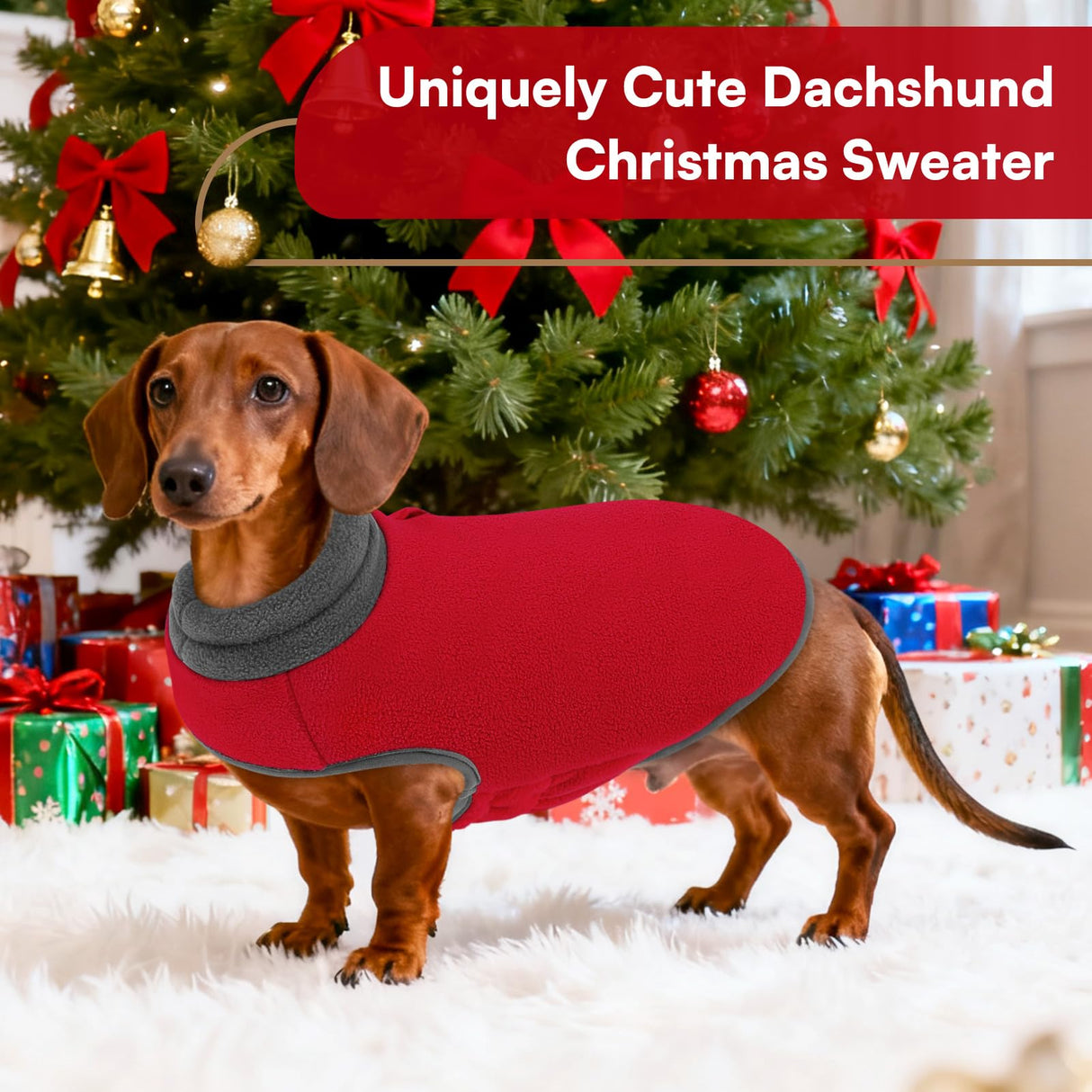 Queenmore Dog Sweater,Soft Fleece Vest Pullover Dogs Jacket with Elastic Stretchable,Warm Winter Dog Coats Cold Weather Doggy Dachshund Sweaters for Small Dogs Cats Boy or Girl (Red, L)