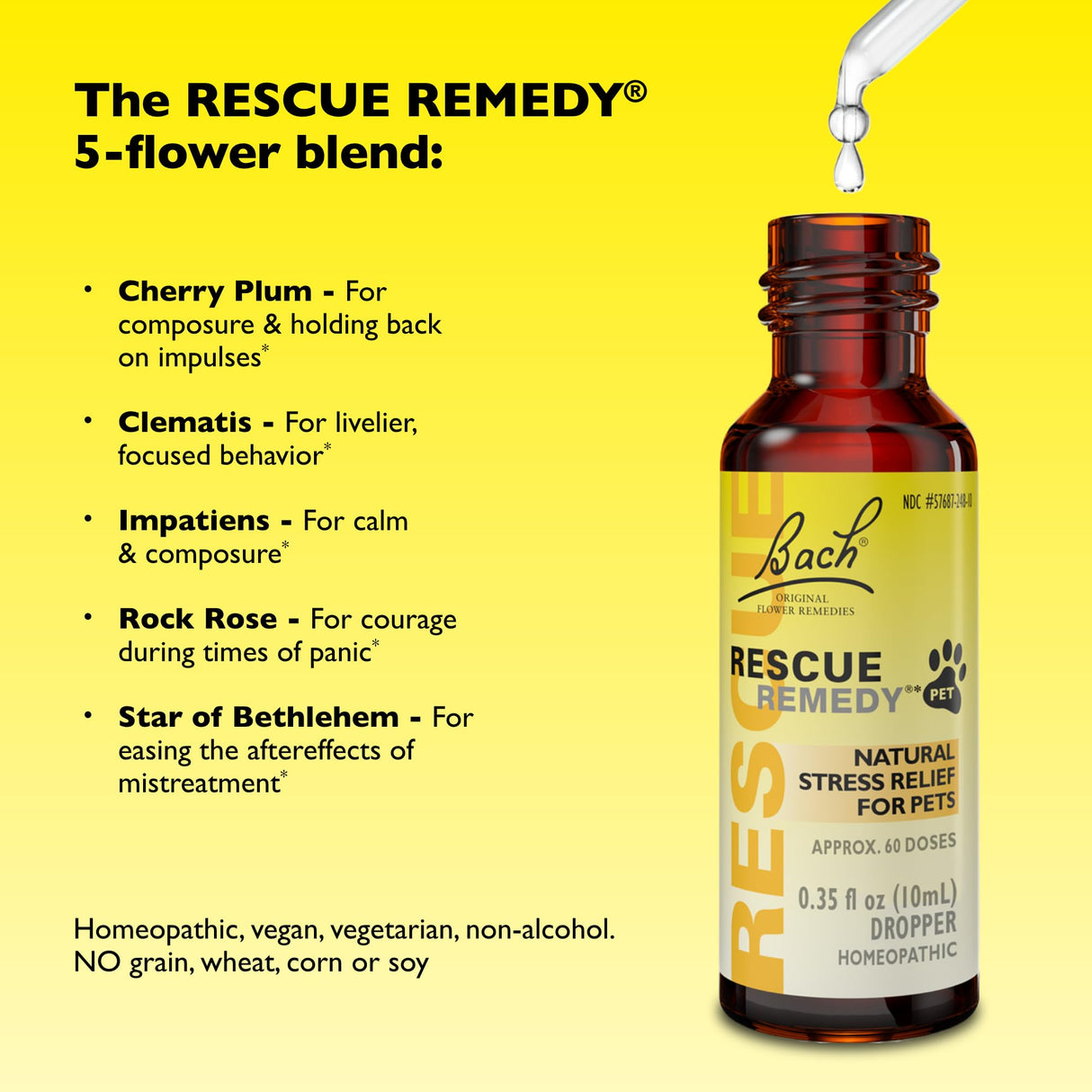 Rescue Remedy Pet Dropper - 10mL - Stress & Tension Support for Dogs & Cats with Bach Natural Flower Essences - Sedative-Free, Homeopathic Liquid Formula - For All Breeds, Ages & Weights