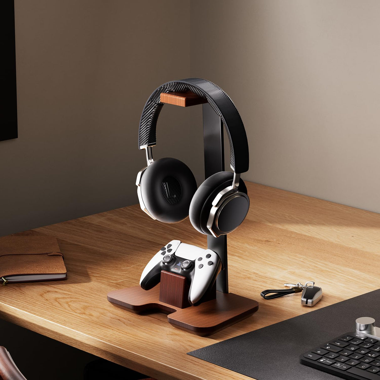 Controller Stand Wood Headphone Stand for Desk Gaming Desk Accessories Controller Holder for Gaming Equipment Headset Holder Gift for Father,Son,Husband,Boyfriend