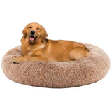 Sweetcrispy Donut Dog Bed, XL Large Round Calming Cat Bed with Washable Waterproof Cushion, Anti-Anxiety & Anti-Slip Fluffy Cuddle Cozy Faux Fur Plush for Pet Puppy Indoor Sleeping(37.4"x3.47",Brown)