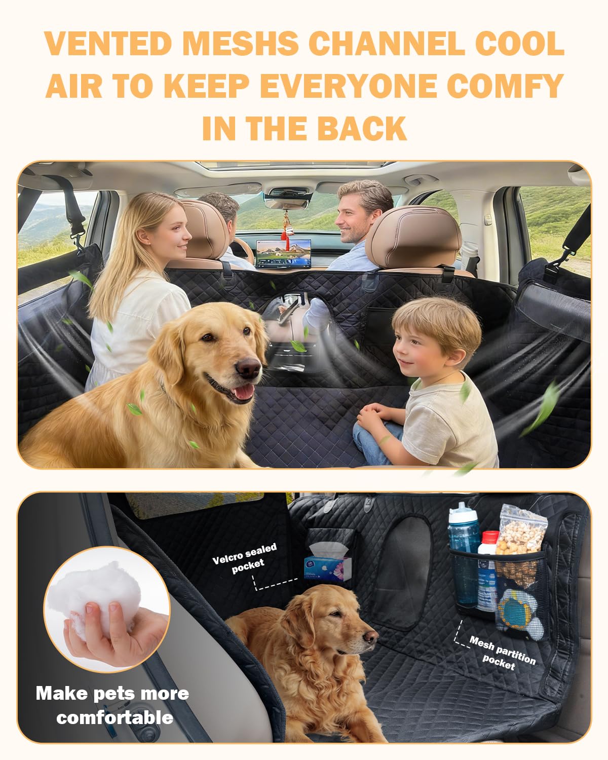Dog Seat Cover For Back Seat- Heavy Duty Soft Bottom Car Hammock for Dog, With a Heightened Design Both Side,Fits Cars,Suv, and Mid-Size Trucks, Waterproof and Machine Washable,Black&Large Size.