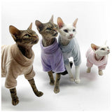 Urnat Cat Flannel Clothes, Warm Soft Winter Sweater Jumpsuit Shirt Clothing for Hairless Sphynx Devon & Indoor Kittens (Blue,XL)