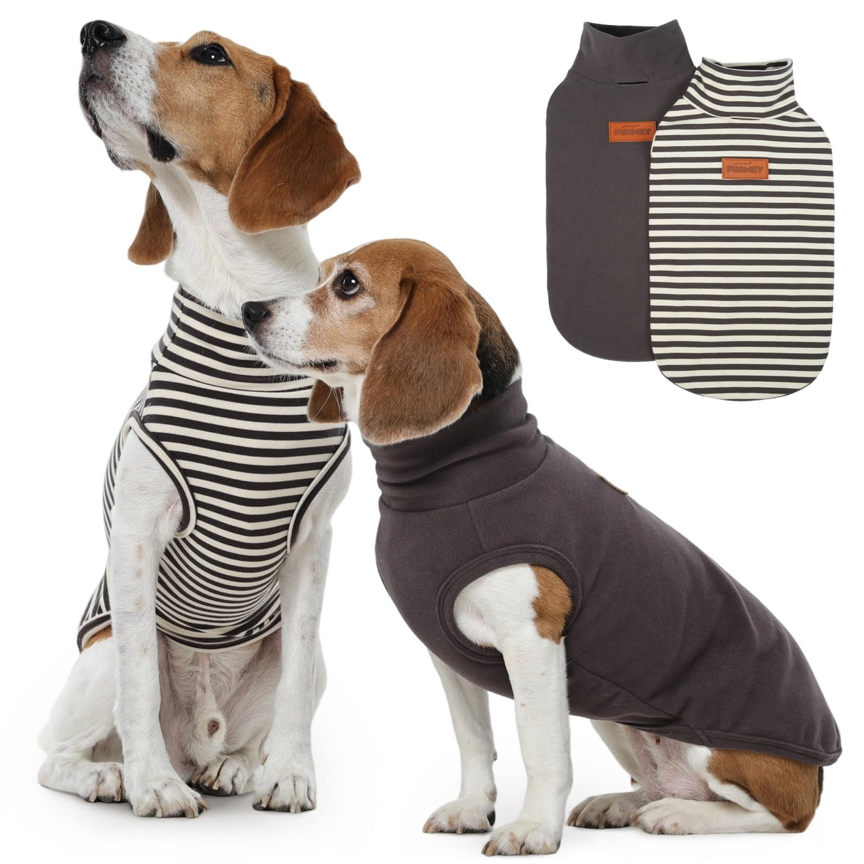 FUAMEY 2 Pack Dog Fleece Vest for Large Dogs,Shih Tzu Frenchie Stretchy Dog Sweatshirts Warm Dogs Pullover Winter Pet Sweaters with Leash Hole Puppy Turtleneck Sleeveless Grey L