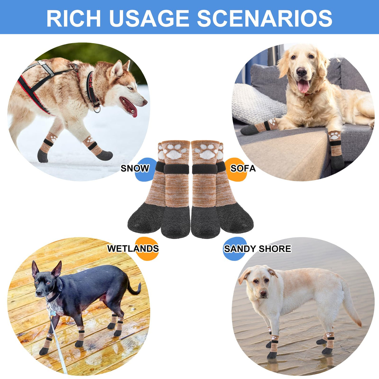 BEAUTYZOO Waterproof Dog Shoes for Small Medium Large Size Dogs, Dog Booties to Prevent Licking for Hardfloors Floors,6 PCS Grip Dog Boots & Paw Protectors for Winter Snow Rain Hiking