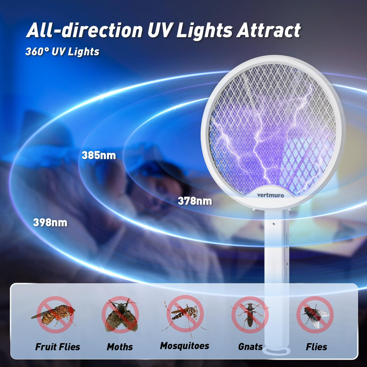 4000V Electric Fly Swatter, 2-in-1 Foldable Bug Zapper Racket with USB Rechargeable Battery, UV Light, Mosquito Killer Zapper for Home Office Camping, 2PC