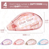 Secopad Scrapbook Tape, 4 Pack Double Sided Tape Roller for Crafts, Adhesive Glue Runner Scrapbooking Supplies Journaling School Office Teacher Supplies, 0.3IN x 26FT, Clear Light-Colored Shell