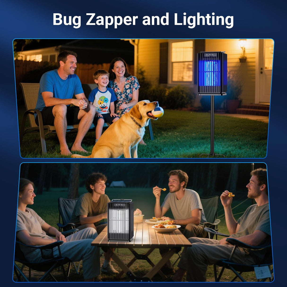 Solar Bug Zapper Outdoor, Solar Mosquito Zapper Outdoor with Ground Bracket, Cordless Waterproof Fly Zapper with Illuminated Light, 5000mAh Rechargeable Mosquito Killer